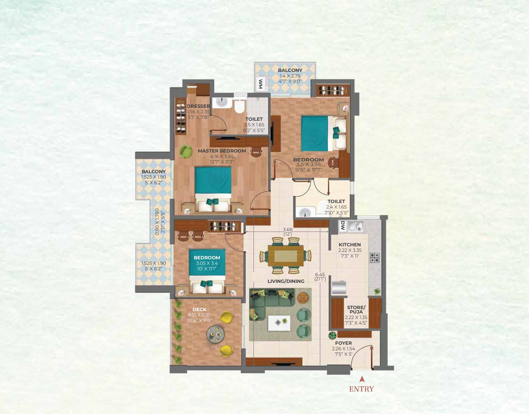 Ashiana Amarah Phase 4 Location - 3BHK+2T